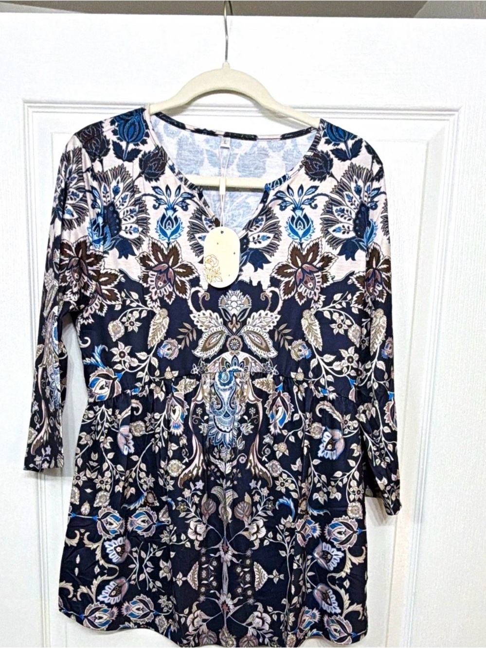 Women’s Floral Print Navy Blue Tunic Top